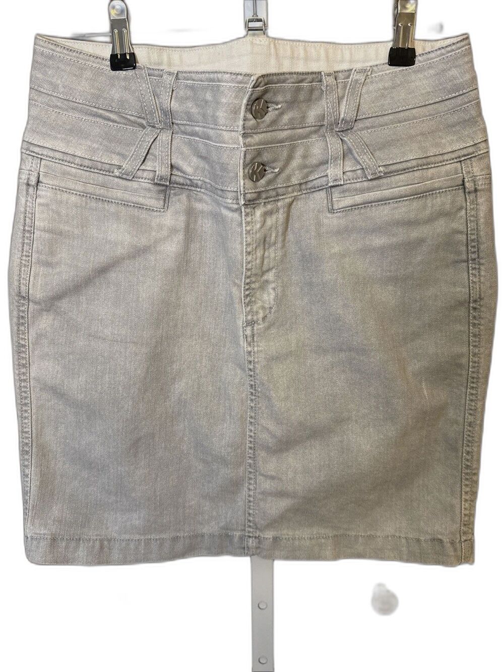Karl Lagerfeld Straight Pencil Denim Skirt Gray Button Fly Sz L/44 US 12 Italy